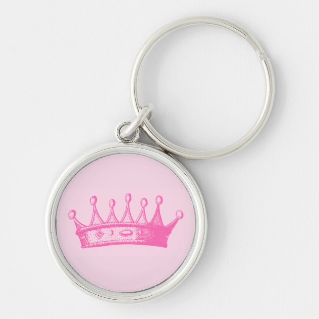 Magenta Princess Crown on Pink Background Key Ring (Front)