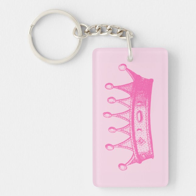 Magenta Princess Crown on Pink Background Key Ring (Front)