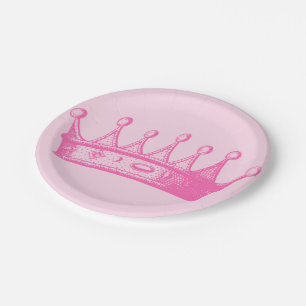Magenta Princess Crown on Pink Background Paper Plate