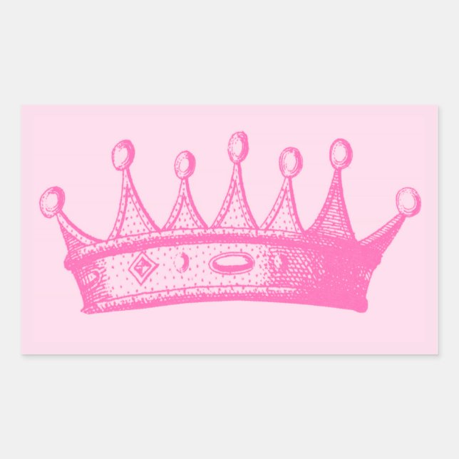 Magenta Princess Crown on Pink Background Rectangular Sticker (Front)