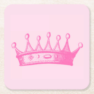 Magenta Princess Crown on Pink Background Square Paper Coaster