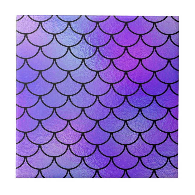 Magenta Purple Blue Iridescent Mermaid Scales Ceramic Tile (Front)