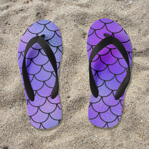 Magenta Purple Blue Iridescent Mermaid Scales Kid's Thongs