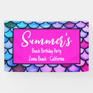 Magenta Purple Blue Mermaid Scales Beach Birthday Banner