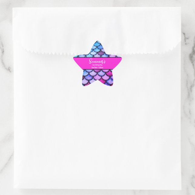 Magenta Purple Blue Mermaid Scales Beach Birthday Star Sticker (Bag)