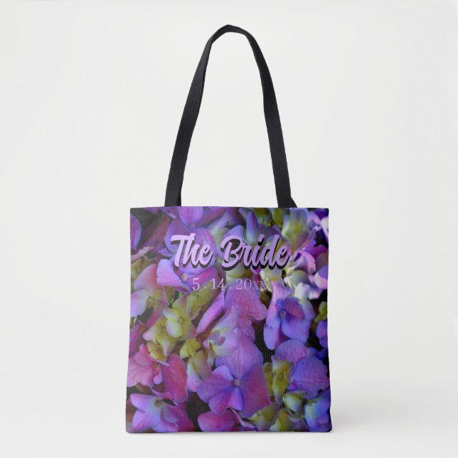 Magenta Purple blue yellow Hydrangeas flower Bride Tote Bag (Front)
