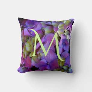 Magenta Purple blue yellow Hydrangeas flowers Cushion