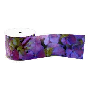 Magenta Purple blue yellow Hydrangeas flowers Grosgrain Ribbon