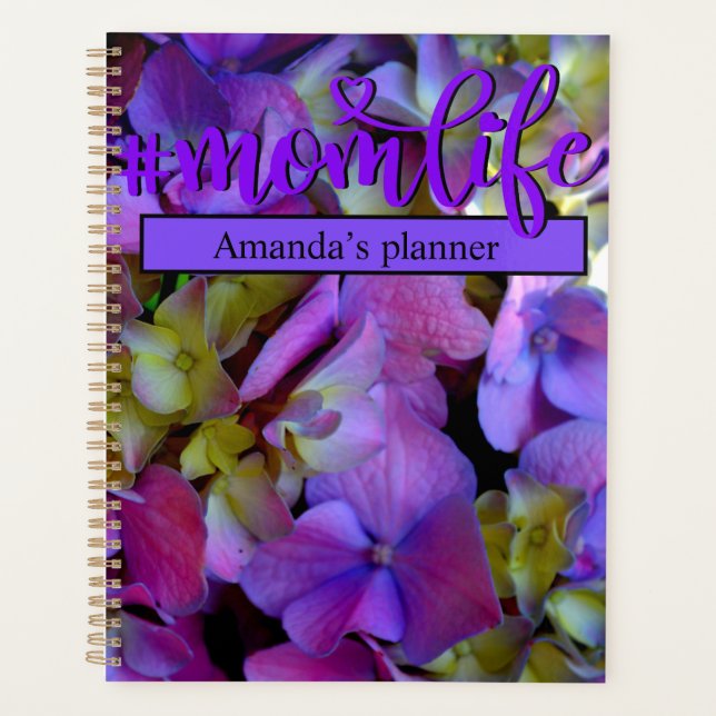 Magenta Purple blue yellow Hydrangeas flowers Planner (Front)