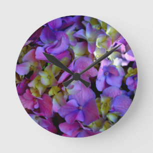 Magenta Purple blue yellow Hydrangeas flowers Round Clock