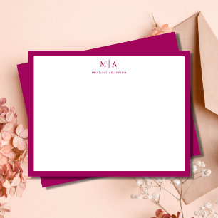Magenta Purple Border Monogram Correspondence Card
