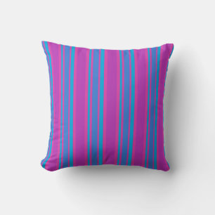 Magenta, Purple, Bright Blue, Turquoise Stripes Cushion
