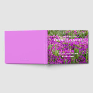 Magenta Purple Flowers, Floral Celebration of Life Guest Book
