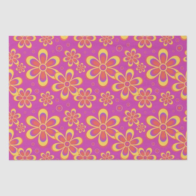 Magenta Purple Flowers Seamless Pattern Tissue Paper (Front)