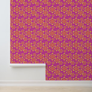 Magenta Purple Flowers Seamless Pattern Wallpaper
