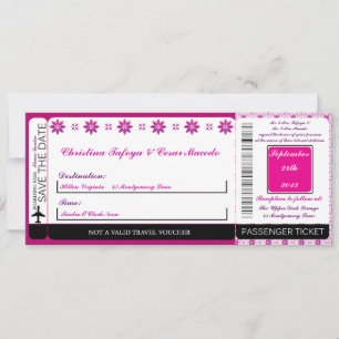 Magenta Purple Fo Boarding Pass Wedding Invitation