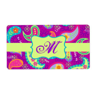 Magenta Purple Green Modern Paisley Monogram