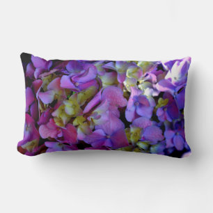 Magenta Purple Hydrangeas purple blue yellow  Lumbar Cushion
