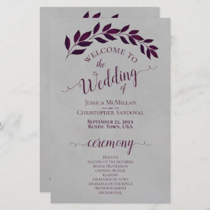 Magenta Purple Leaves Budget Wedding Program