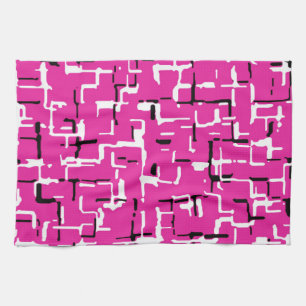 Magenta Purple Pink Black White Pattern Tea Towel