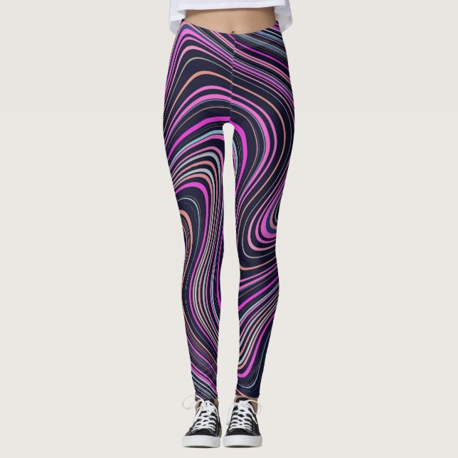 Magenta Purple Pink Navy Pattern Leggings (Front)