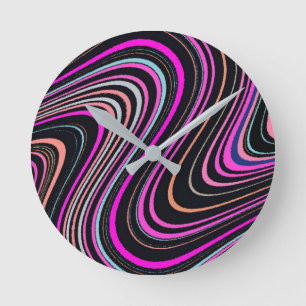 Magenta Purple Pink Navy Pattern Round Clock