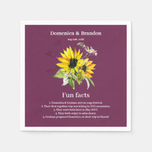 Magenta Purple Sunflower Wedding Fun Facts Napkins