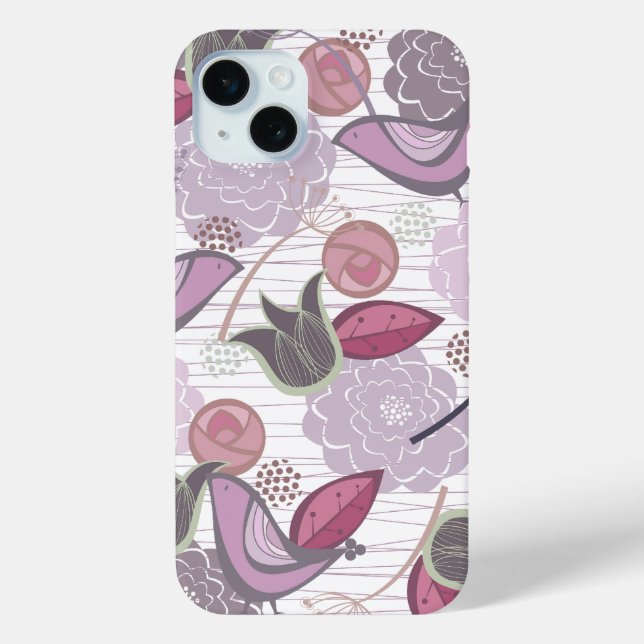 Magenta Purple Sweet Birds Floral Garden Chic Case-Mate iPhone Case (Back)
