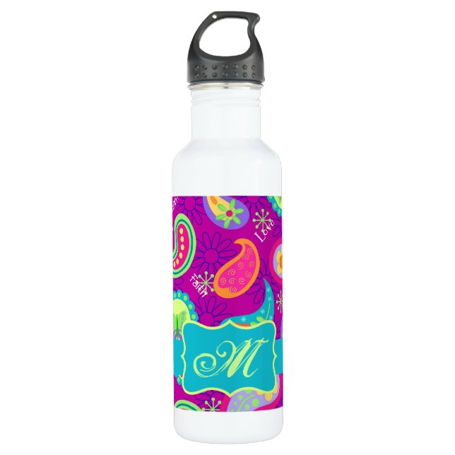 Magenta Purple Turquoise Modern Paisley Pattern 710 Ml Water Bottle (Front)