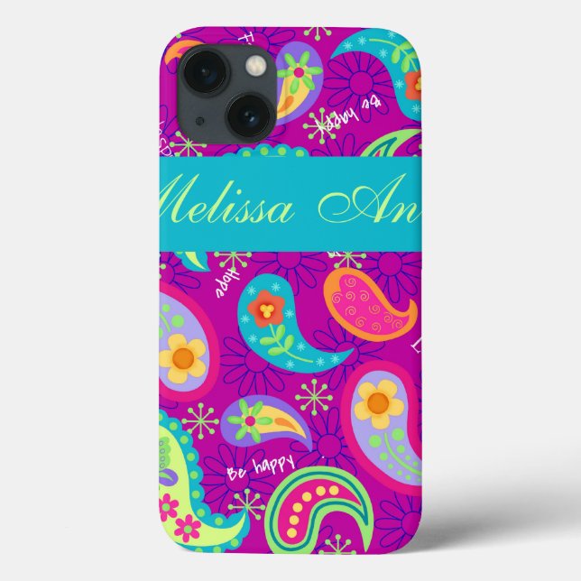 Magenta Purple Turquoise Modern Paisley Pattern Case-Mate iPhone Case (Back)