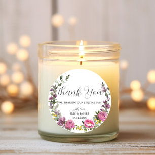 Magenta Purple Yellow Floral Boho Wedding Favour Classic Round Sticker