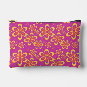 Magenta Purple Yellow Groovy Flower Pattern Accessory Pouch