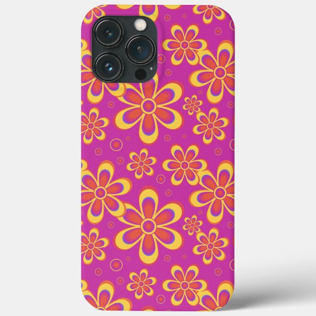 Magenta Purple Yellow Groovy Flower Pattern Case-Mate iPhone Case (Back)