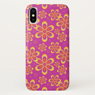 Magenta Purple Yellow Groovy Flower Pattern iPhone X Case