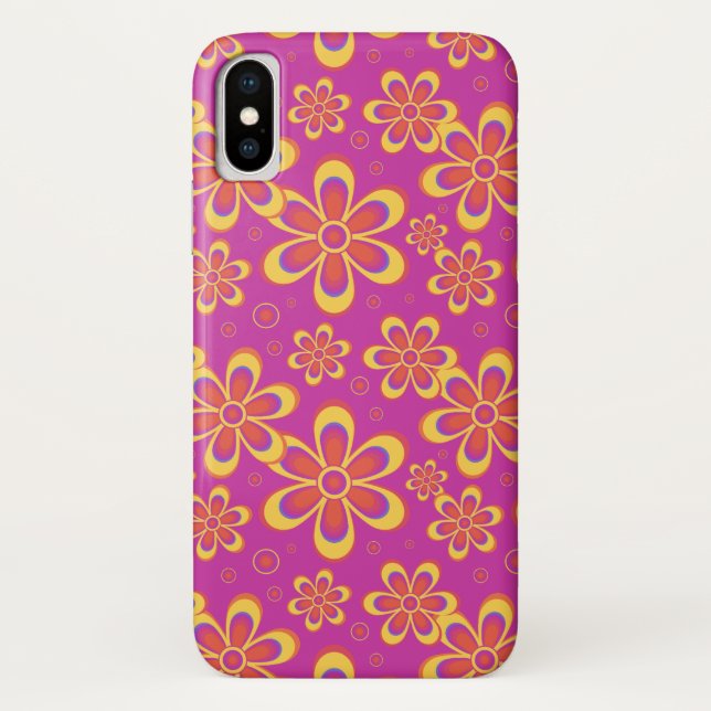 Magenta Purple Yellow Groovy Flower Pattern Case-Mate iPhone Case (Back)