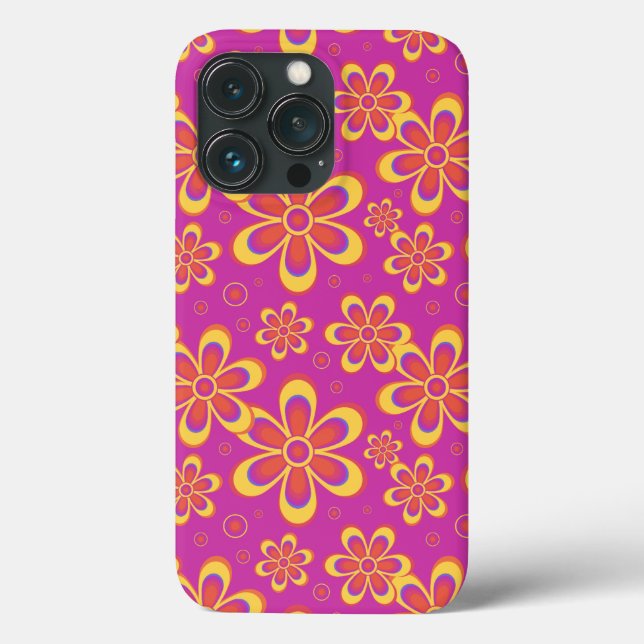 Magenta Purple Yellow Groovy Flower Pattern Case-Mate iPhone Case (Back)
