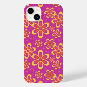 Magenta Purple Yellow Groovy Flower Pattern Case-Mate iPhone 14 Plus Case