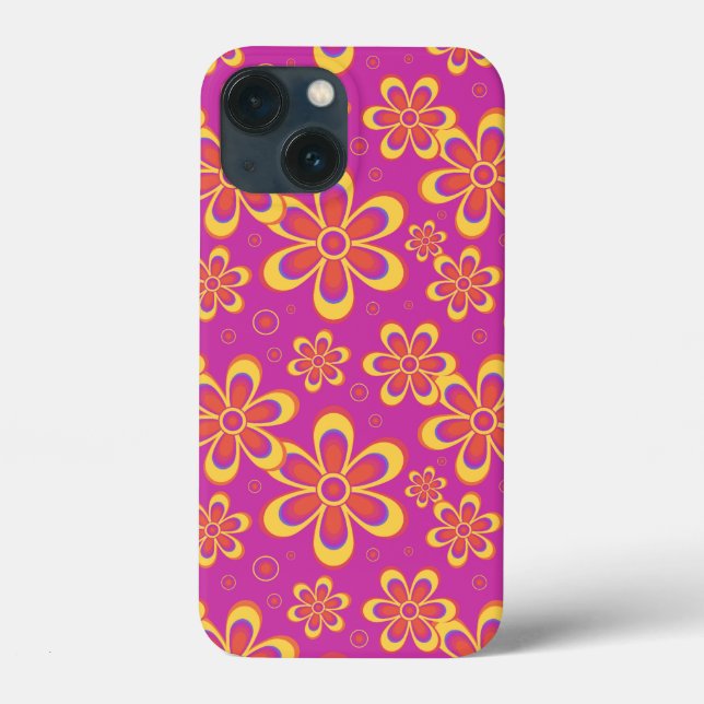 Magenta Purple Yellow Groovy Flower Pattern Case-Mate iPhone Case (Back)
