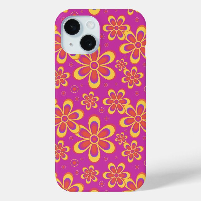 Magenta Purple Yellow Groovy Flower Pattern Case-Mate iPhone Case (Back)