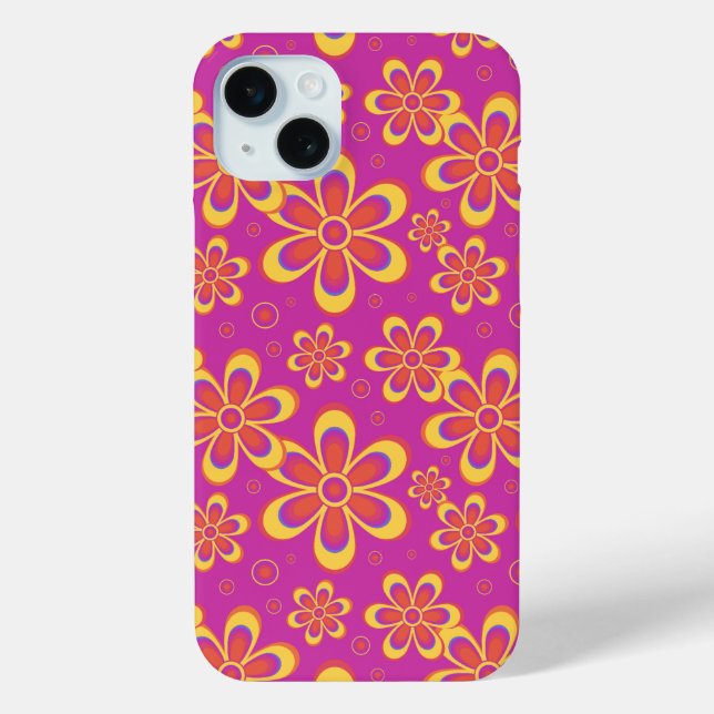Magenta Purple Yellow Groovy Flower Pattern Case-Mate iPhone Case (Back)