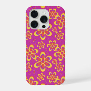 Magenta Purple Yellow Groovy Flower Pattern iPhone 15 Pro Case