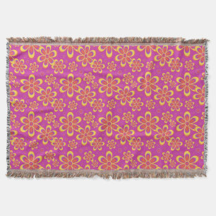 Magenta Purple Yellow Groovy Flower Pattern Throw Blanket