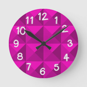 Magenta Pyramids Round Clock