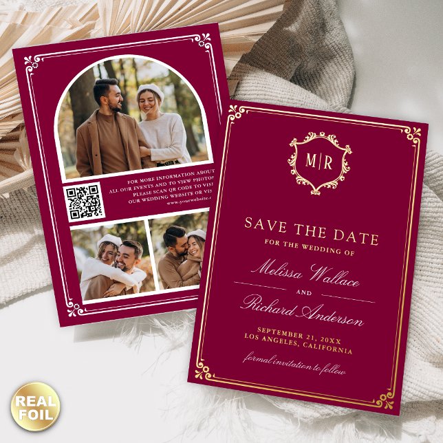Magenta QR Code Photo Wedding Save the Date Gold (Creator Uploaded)