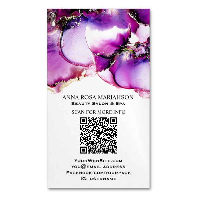 *~* Magenta QR CODE Yummy  Gold Gilded  AP29  Magnetic Business Card (Front Vertical)