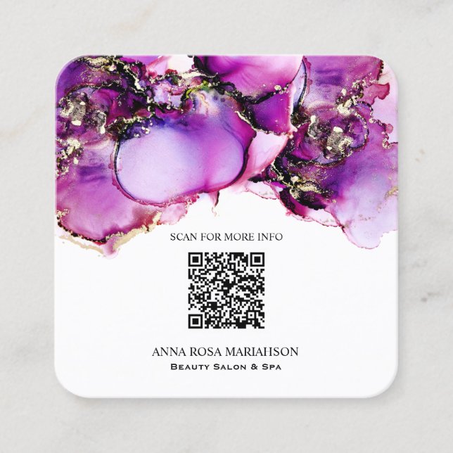 *~* Magenta QR CODE Yummy  Gold Gilded  AP29  Square Business Card (Front)