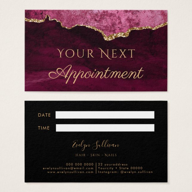 Magenta Red Agate Appointment Card (Front & Back)