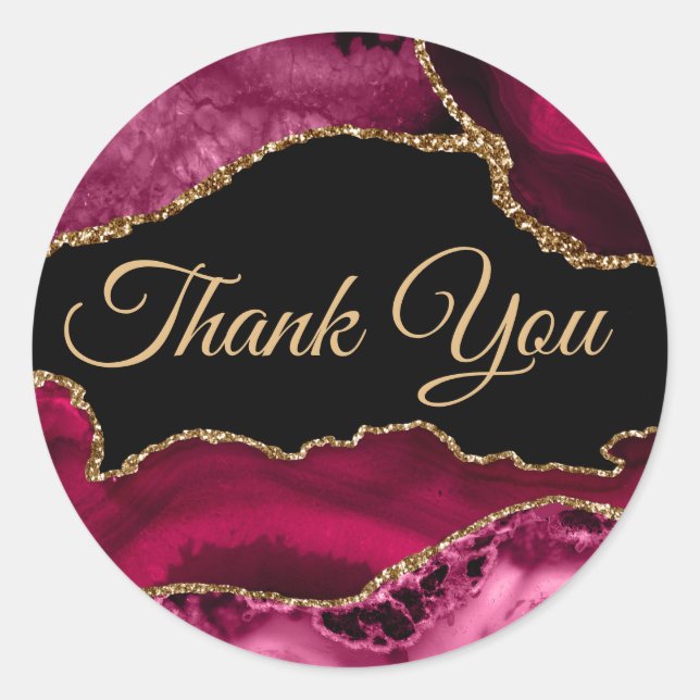 Magenta Red Agate Thank you  Classic Round Sticker (Front)