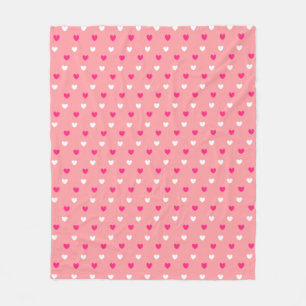 Magenta red and white hearts on coral pink fleece blanket