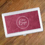 Magenta Red Faux Leather Modern Business Logo Business Card Holder<br><div class="desc">Add your business logo image to a magenta red leather look digital graphic background. 
Faux leather business card case to promote your small business. 
This digital effect prints flat like a photo with no actual leathery texture.
Add a customised text message to create your own promotional item for customers.</div>